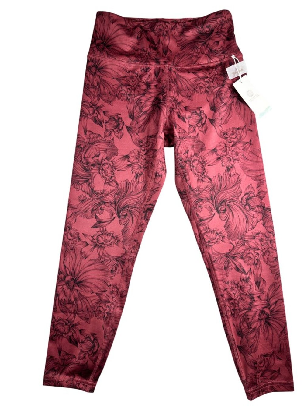 Balance Collection Womens High-Waisted Leggings Oxblood Floral Athletic NEW - Picture 6 of 7